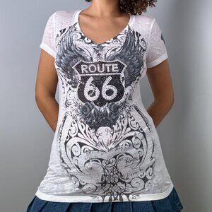 Velvet Stone White Route 66 Grunge Short Sleeve Baby Tee
